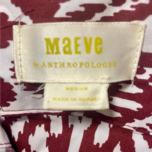 Anthropologie Maeve burgundy and white Notched Collar Bishop Sleeve Dress - Picture 6 of 8